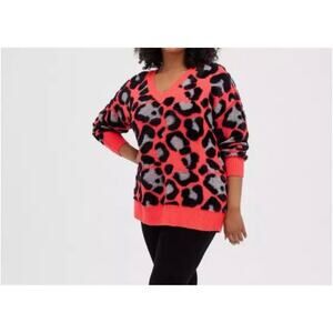 Torrid Leopard Print Chunky Tunic Sweater Plus Sz 3x V-neck Oversized Pink